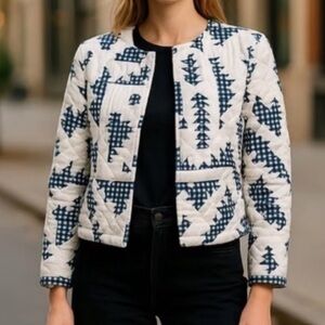 New CAROLINE CONSTAS Blue‎ and White Quilted Women's Jacket